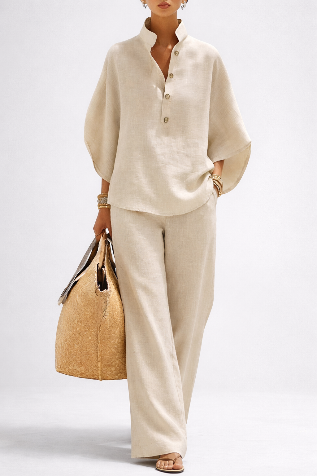 Coordinated collared wide-leg two-piece set, product image 1