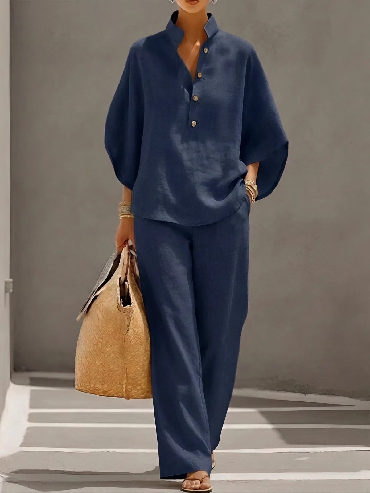 Coordinated collared wide-leg two-piece set, product image 3