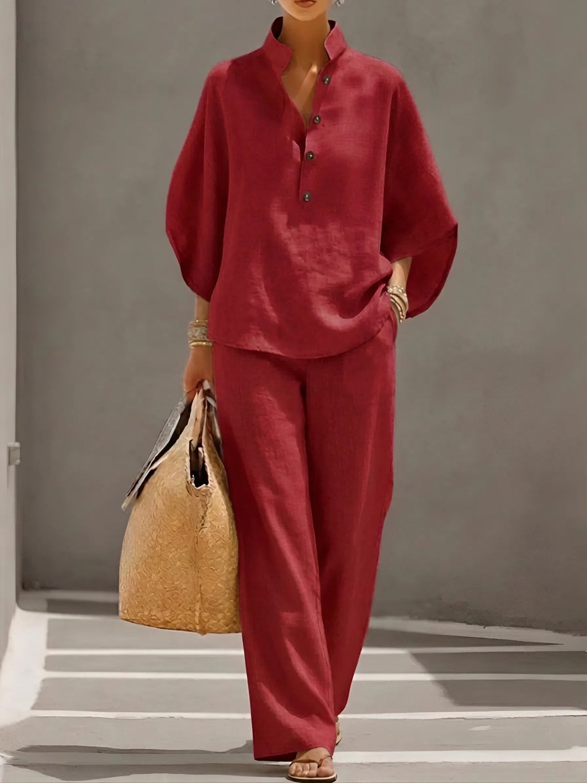 Coordinated collared wide-leg two-piece set, product image 4
