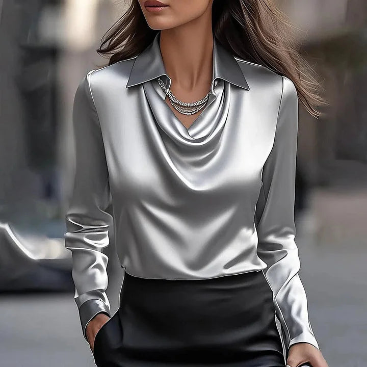 Vivienne draped-neck satin-look blouse original image 3