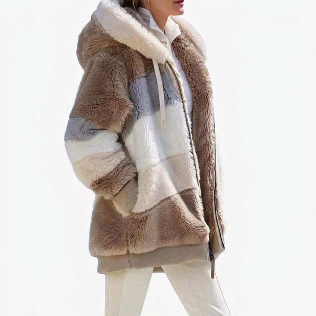 Colleen | Women's Hooded Faux Fur Jacket with Zip Front and Pockets