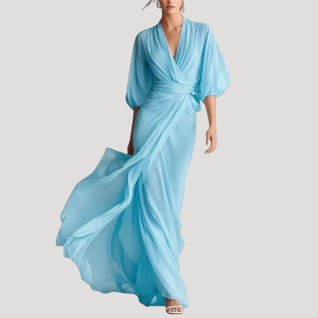 Women's Wrap Front Long Sleeve Maxi Dress