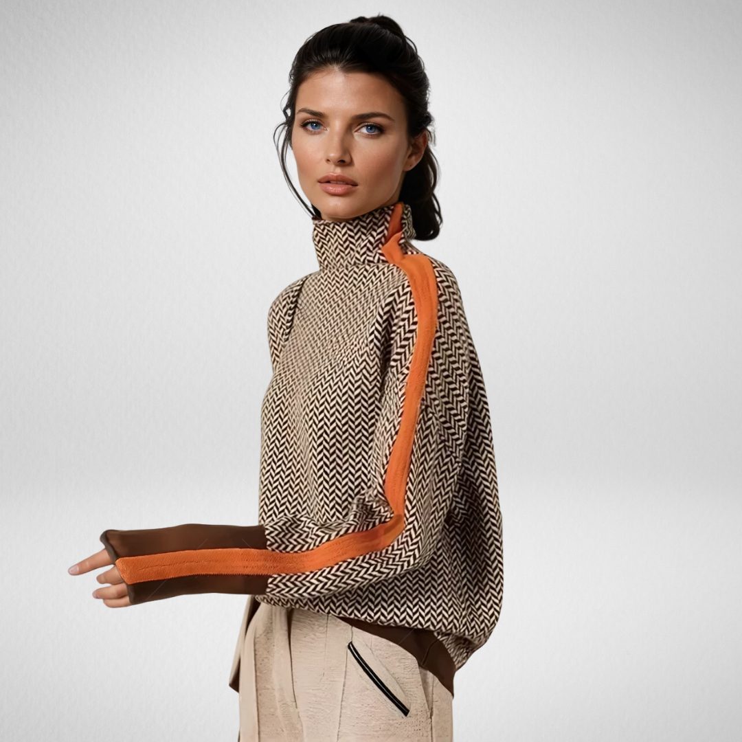 Women's chevron mock-neck sweater orange alt