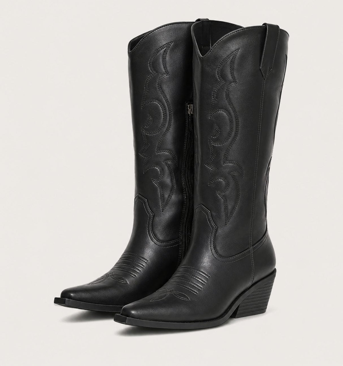 Women's black embroidered western knee-high boots