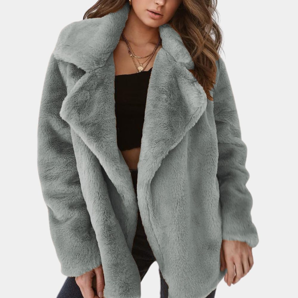 Women's oversized plush lapel coat in gray
