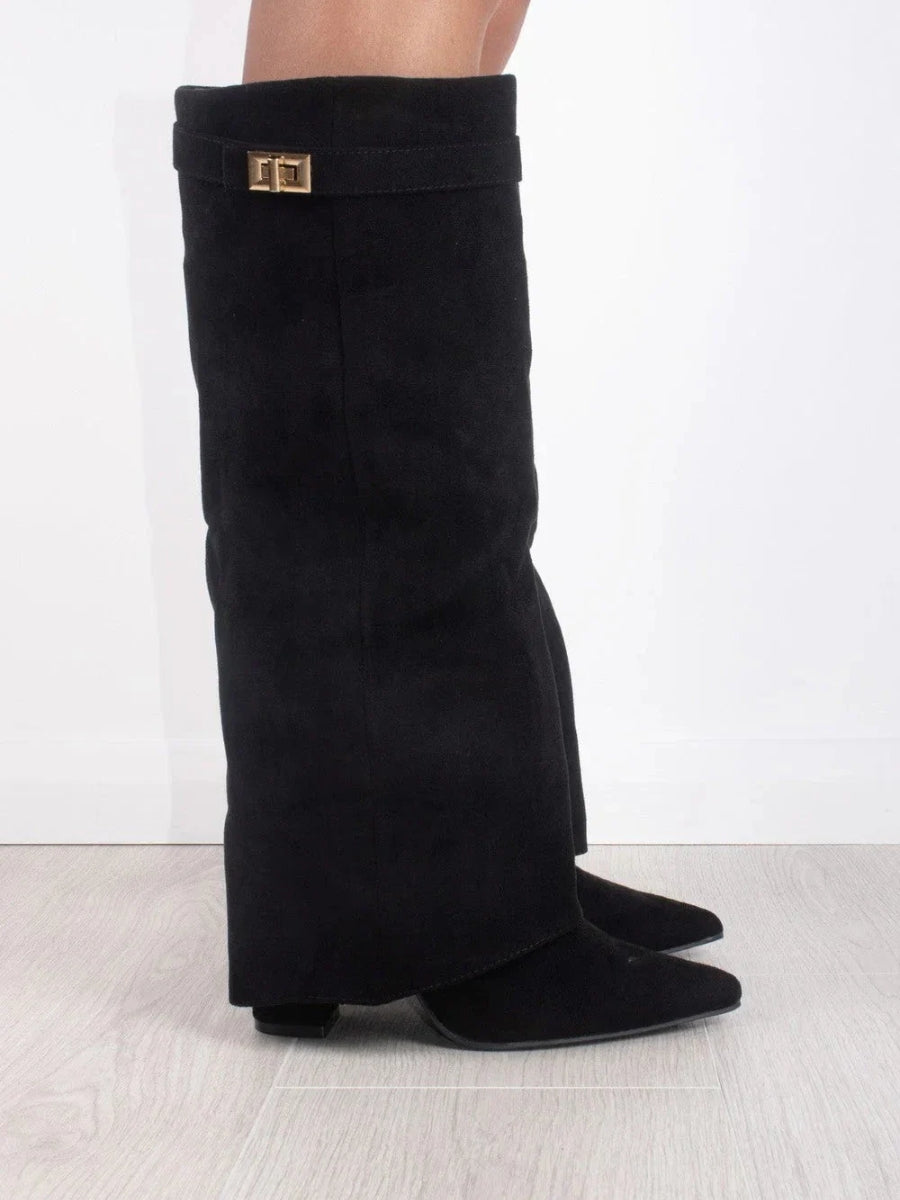 Adelaide | Women's Fold-Over Pointed-Toe Gold-Detail Boots