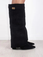 Adelaide | Women's Fold-Over Pointed-Toe Gold-Detail Boots